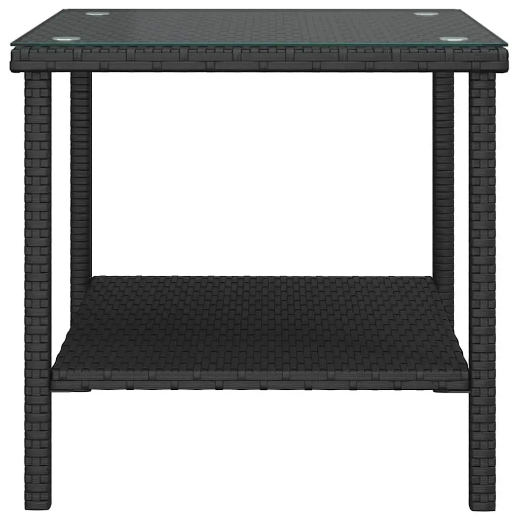 Side Table Black 45x45x45cm Poly Rattan Tempered Glass Top