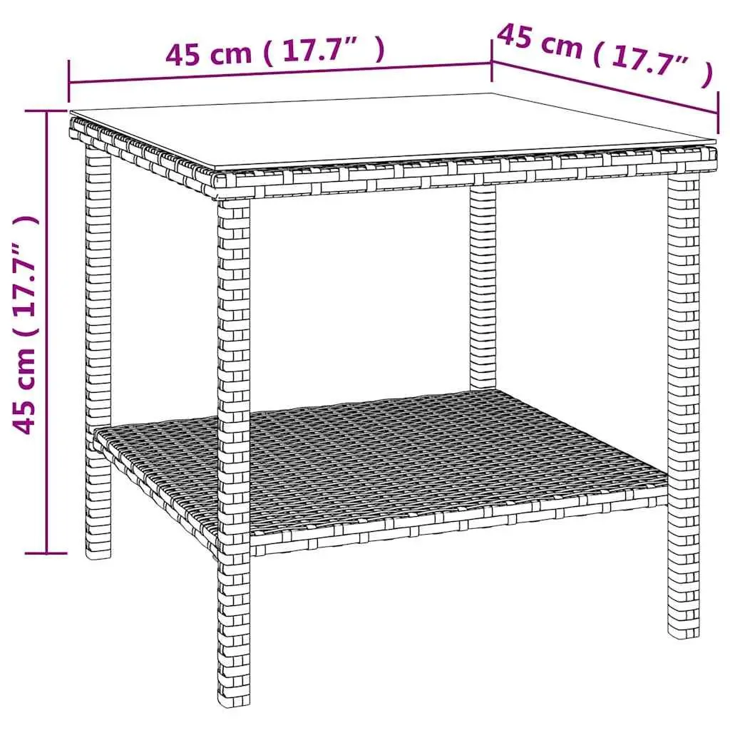 Side Table Black 45x45x45cm Poly Rattan Tempered Glass Top