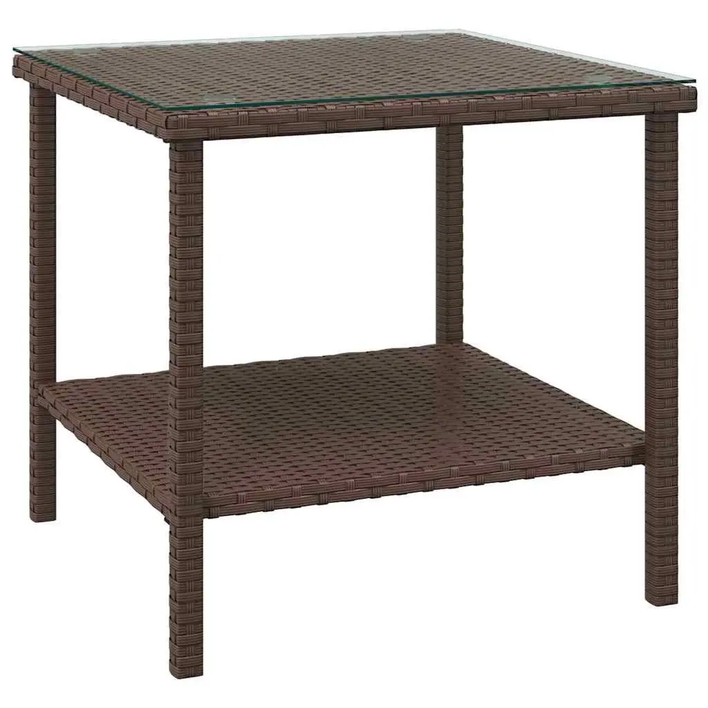Brown Side Table 45x45x45 cm Tempered Glass Poly Rattan Indoor Outdoor Furniture