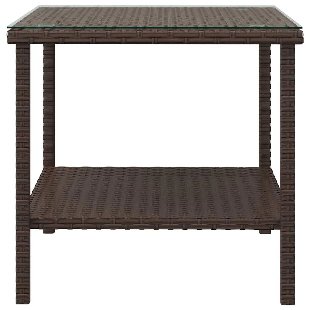 Brown Side Table 45x45x45 cm Tempered Glass Poly Rattan Indoor Outdoor Furniture