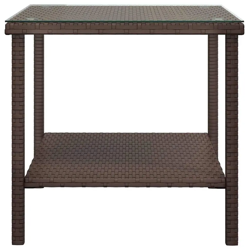 Brown Side Table 45x45x45 cm Tempered Glass Poly Rattan Indoor Outdoor Furniture