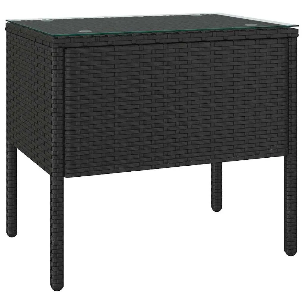 Black Rattan Accent Side Table 53x37x48cm Tempered Glass Indoor Outdoor