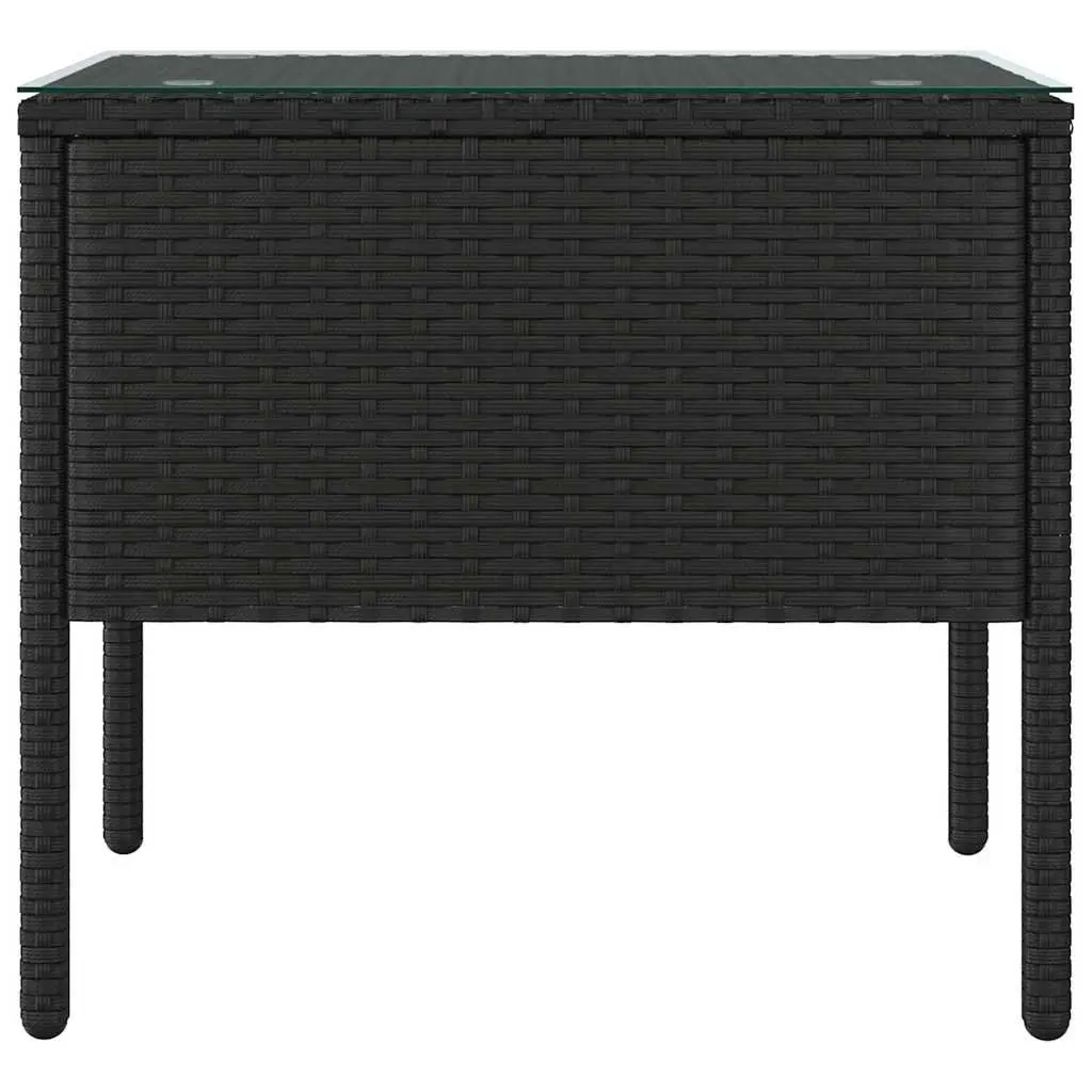 Black Rattan Accent Side Table 53x37x48cm Tempered Glass Indoor Outdoor