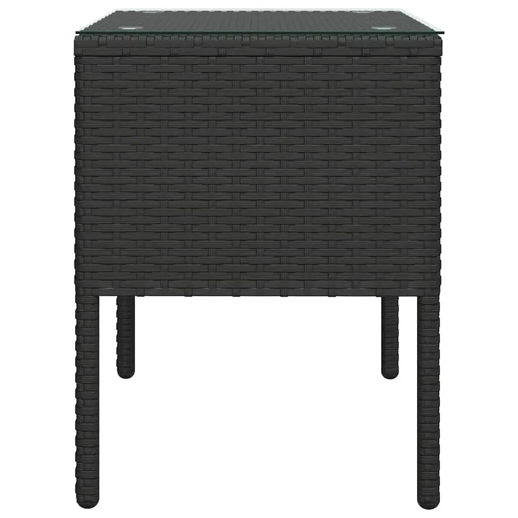 Black Rattan Accent Side Table 53x37x48cm Tempered Glass Indoor Outdoor