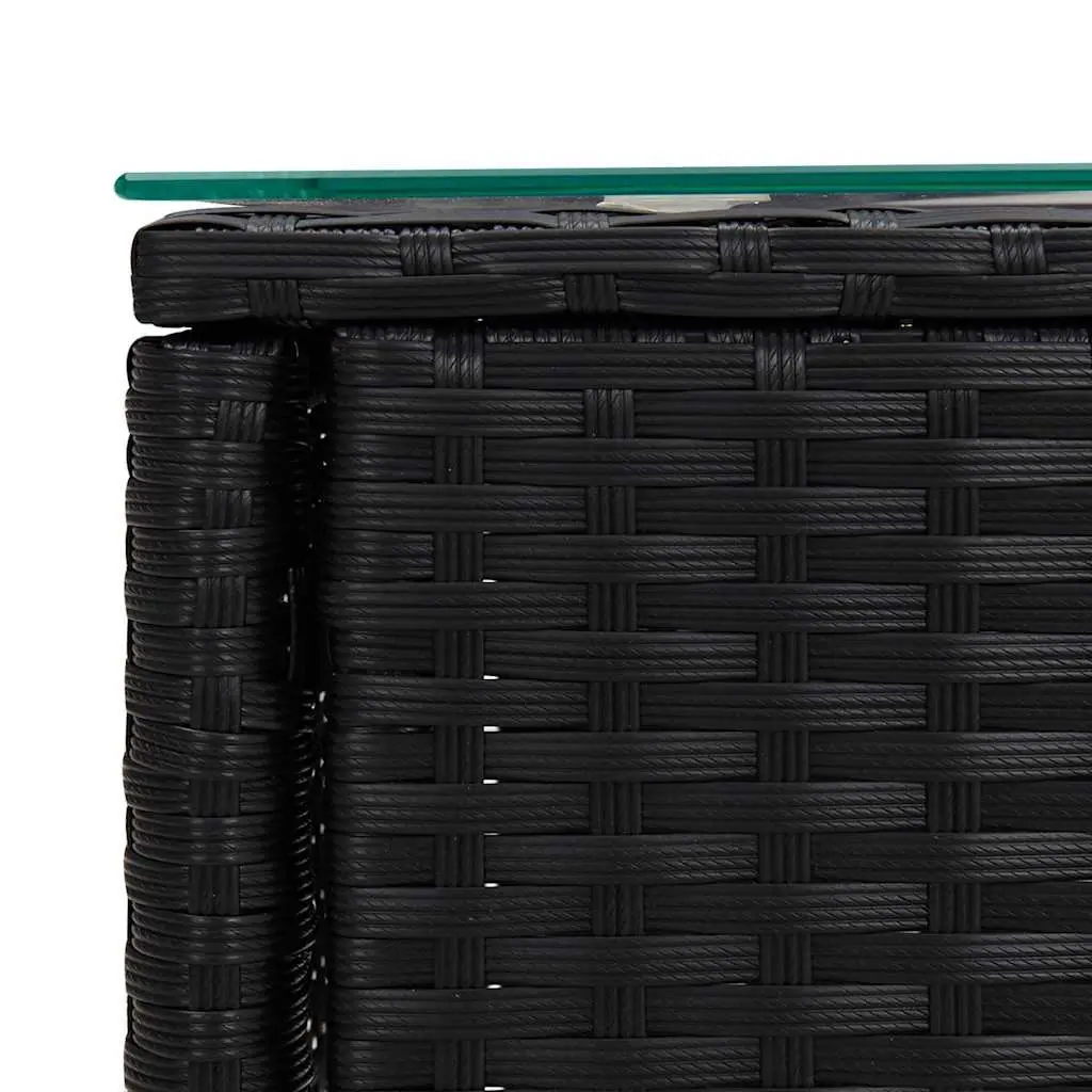 Black Rattan Accent Side Table 53x37x48cm Tempered Glass Indoor Outdoor