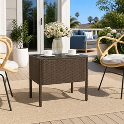 Brown Side Table 53x37x48 cm with Glass Top