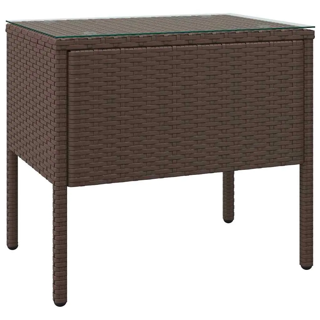 End Table Brown 53x37x48 cm Poly Rattan Tempered Glass Side Table Indoor Outdoor