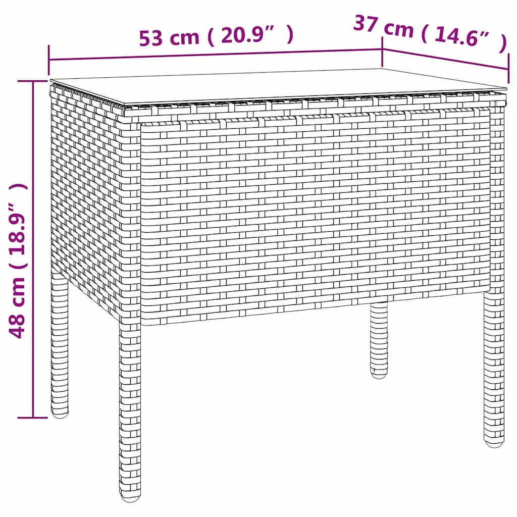 End Table Brown 53x37x48 cm Poly Rattan Tempered Glass Side Table Indoor Outdoor