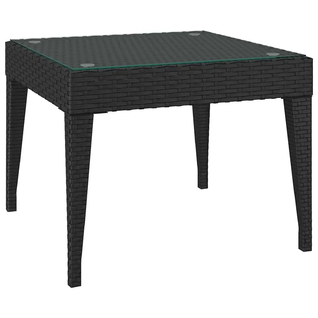Side Table Black 50x50x38 cm Poly Rattan Tempered Glass Indoor Outdoor Accent