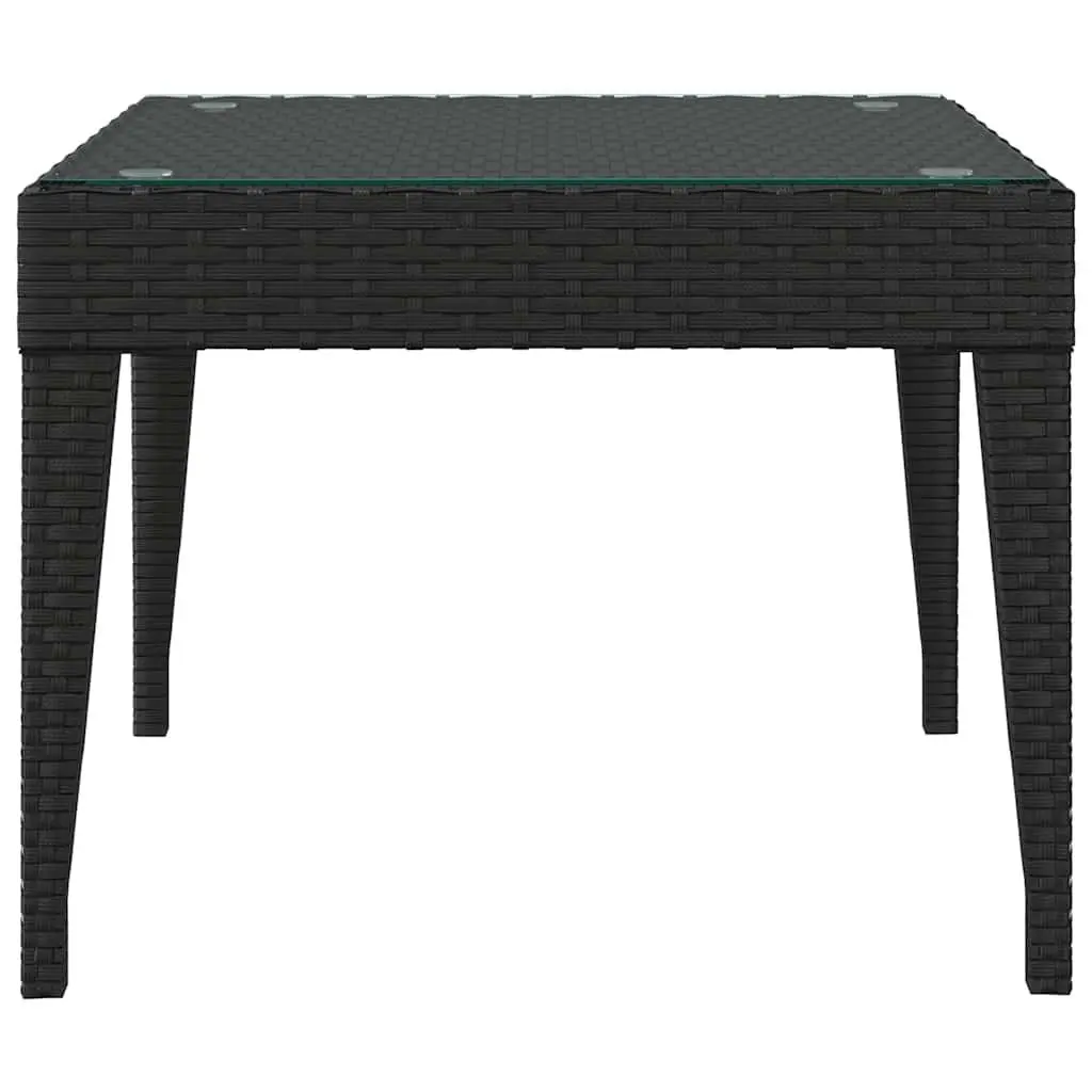 Side Table Black 50x50x38 cm Poly Rattan Tempered Glass Indoor Outdoor Accent
