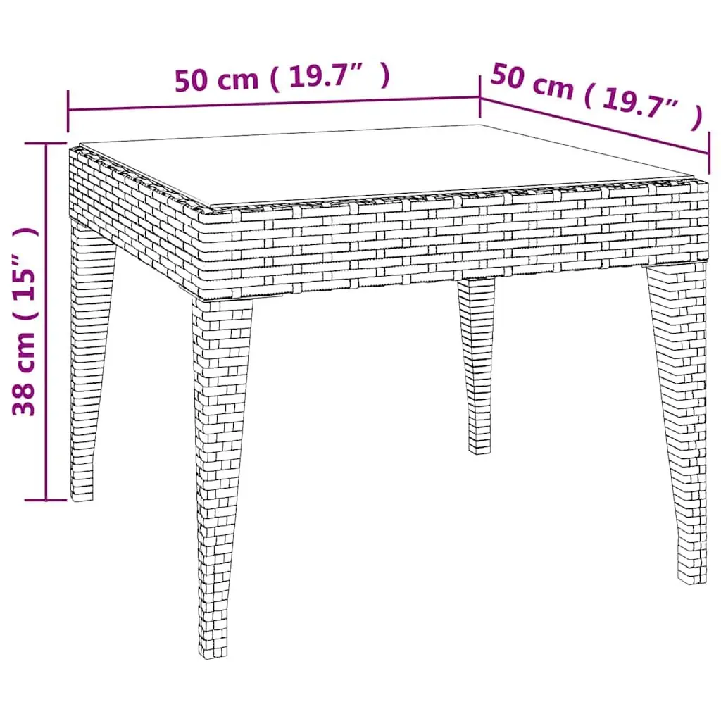 Side Table Black 50x50x38 cm Poly Rattan Tempered Glass Indoor Outdoor Accent