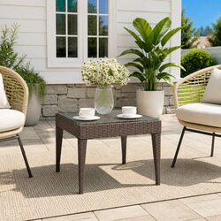 Brown Side Table with Glass Top 50x50x38cm