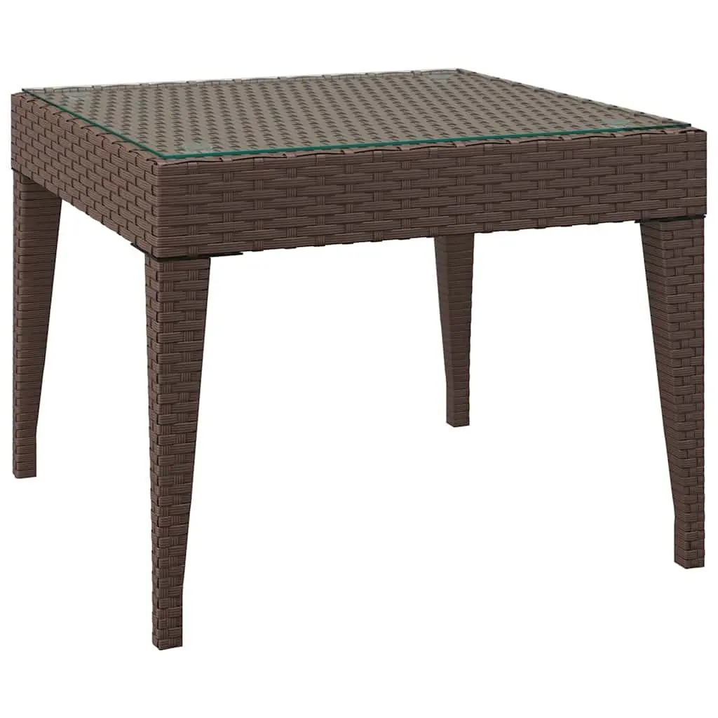 Side Table Brown 50x50x38cm Poly Rattan Tempered Glass Indoor Outdoor