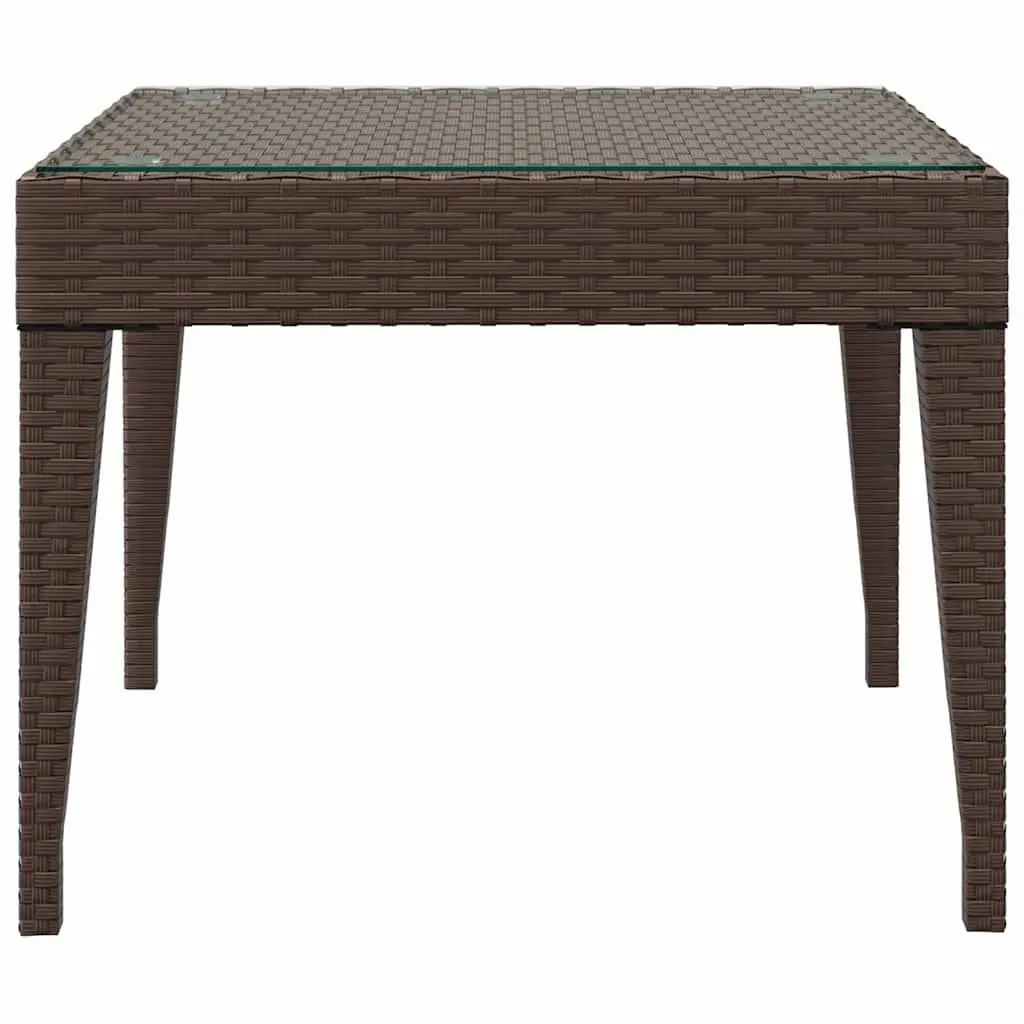 Side Table Brown 50x50x38cm Poly Rattan Tempered Glass Indoor Outdoor
