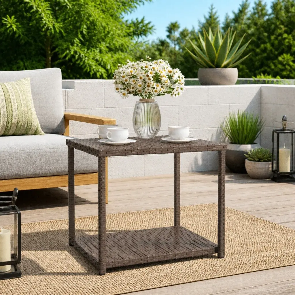 Side Table Brown 55x45x49 cm PE Rattan Outdoor Indoor Accent Table