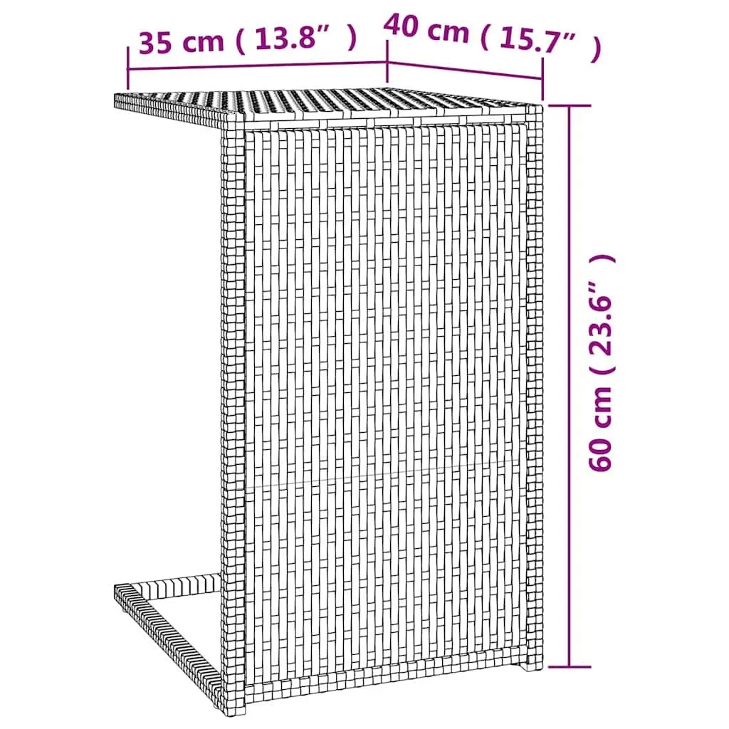 C Shaped Side Table Black 40 x 35 x 60 cm PE Rattan Weather Resistant Accent End Table