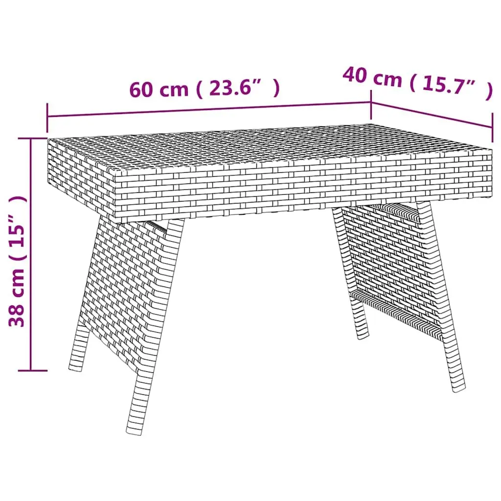 Foldable Accent Side Table Black Poly Rattan Steel Indoor Outdoor 60x40x38cm
