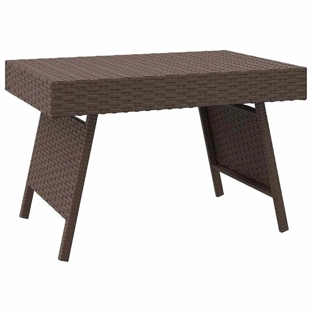 Foldable Side Table Brown PE Rattan Powder-Coated Steel 60 x 40 x 38 cm
