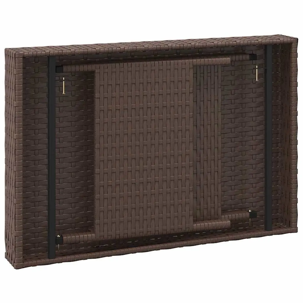 Foldable Side Table Brown PE Rattan Powder-Coated Steel 60 x 40 x 38 cm
