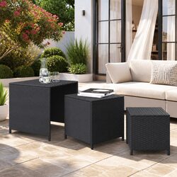 3-Piece Black Poly Rattan Nesting Tables Set