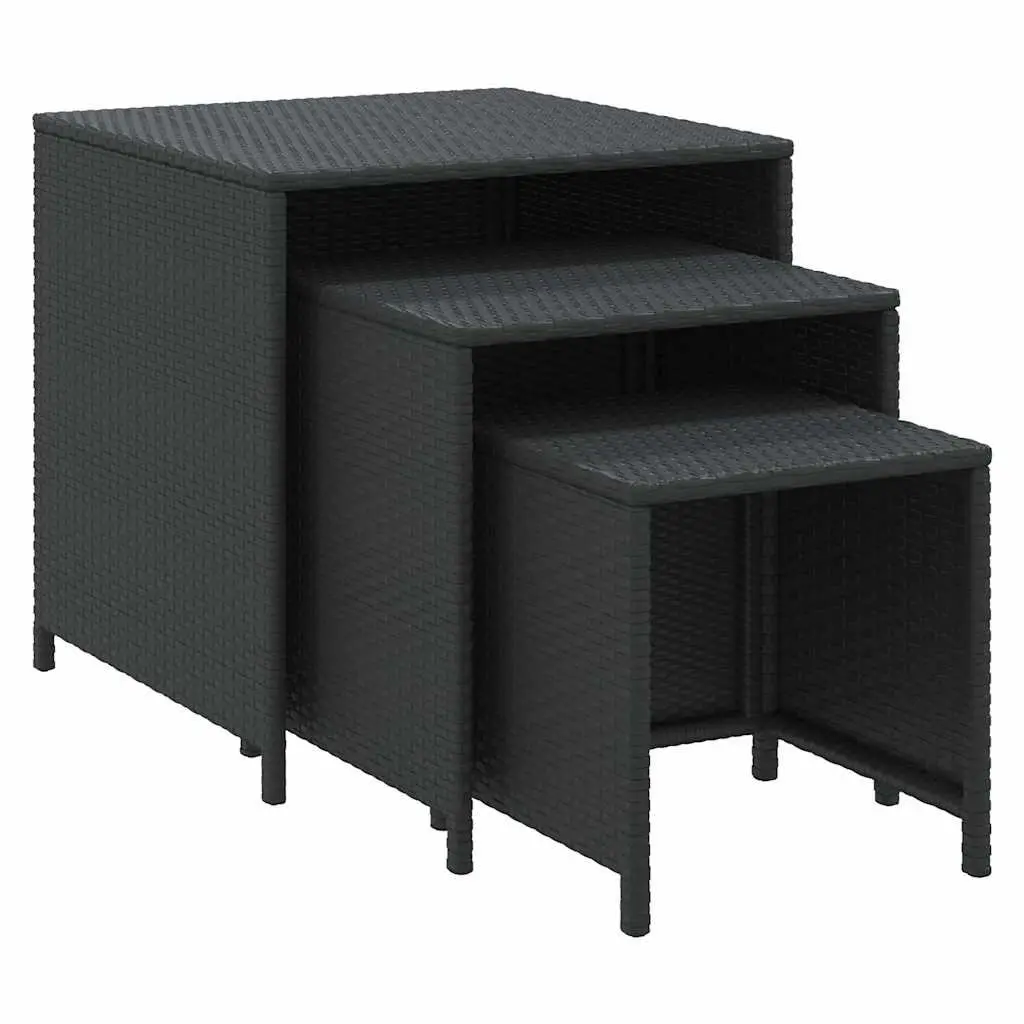 3-Piece Black Poly Rattan Nesting Tables Set