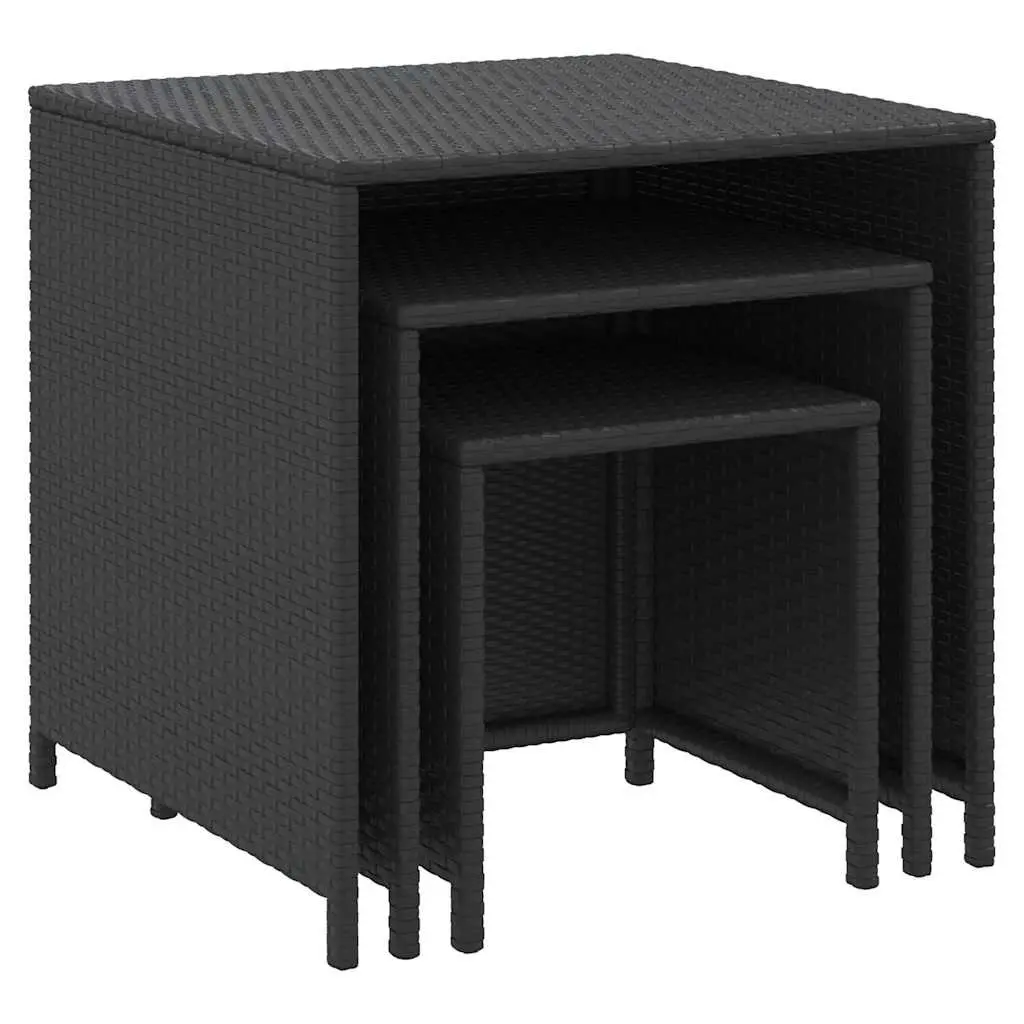 3-Piece Black Poly Rattan Nesting Tables Set