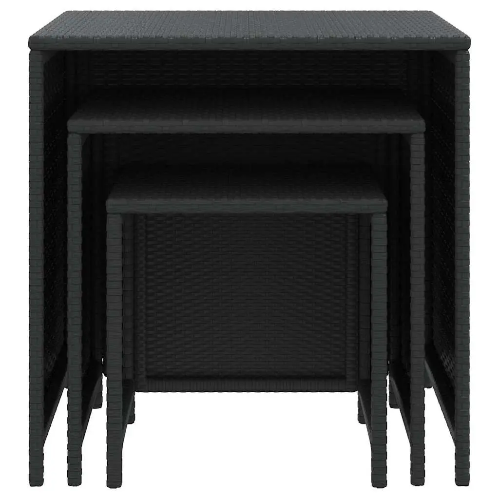 3-Piece Black Poly Rattan Nesting Tables Set