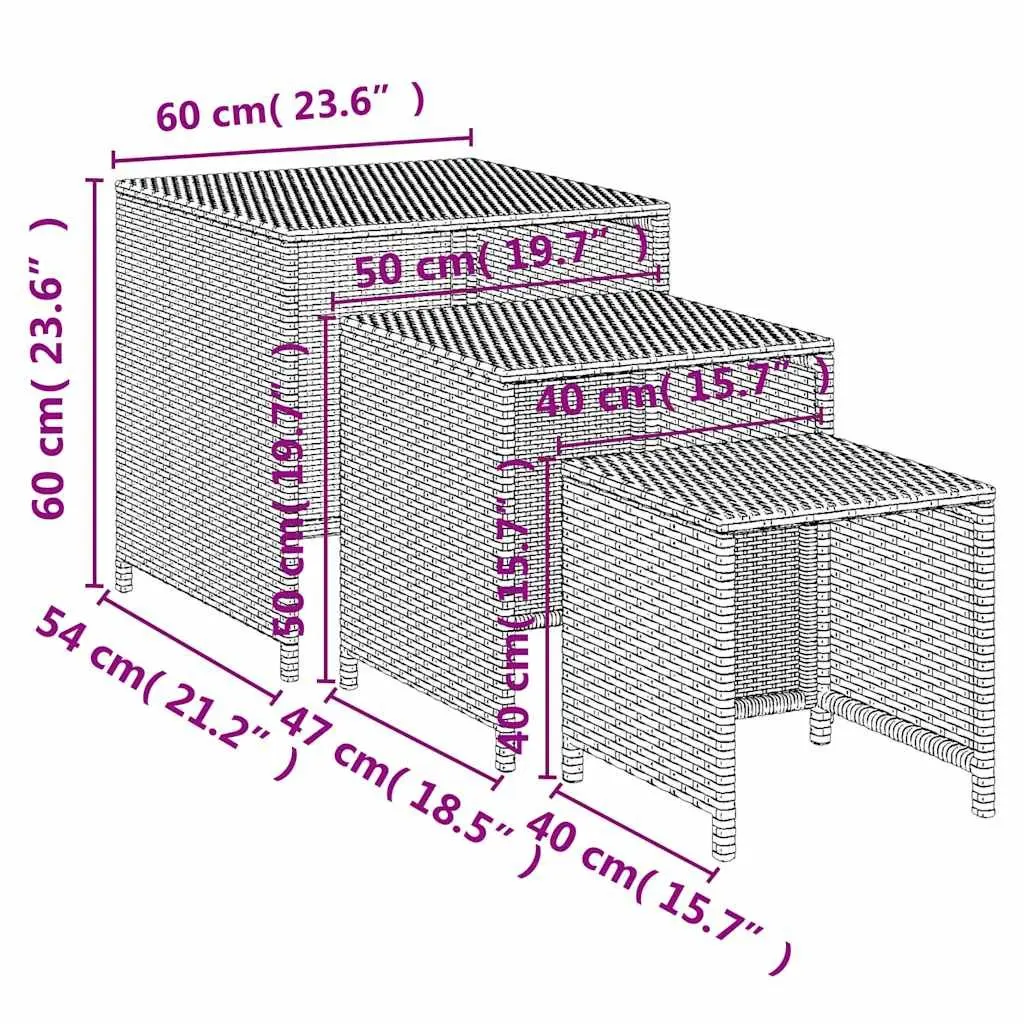 3-Piece Black Poly Rattan Nesting Tables Set