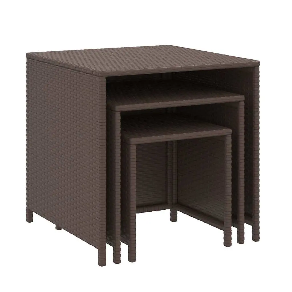 Nesting Tables Set Brown 3 Piece PE Rattan with Powder Coated Steel Frame