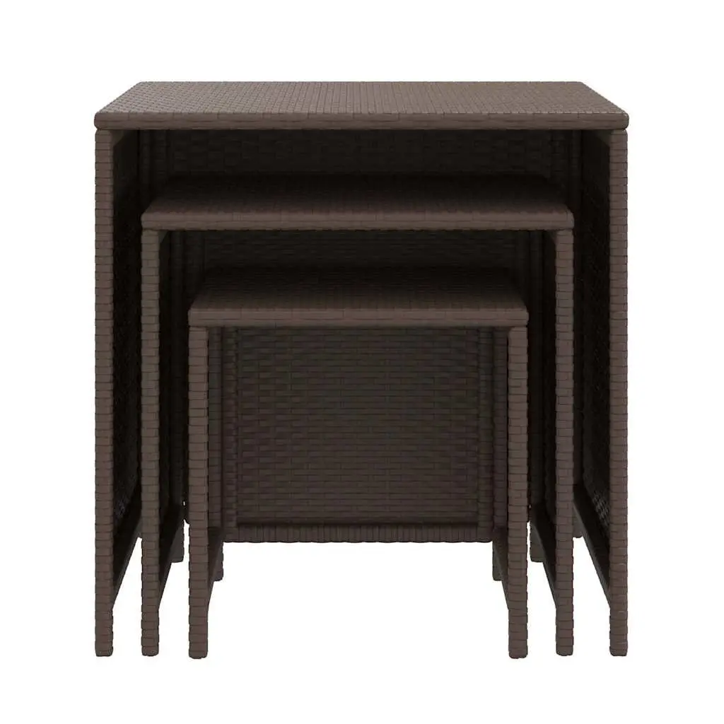 Nesting Tables Set Brown 3 Piece PE Rattan with Powder Coated Steel Frame