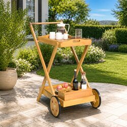 Solid Wood Acacia Tea Trolley with Wheels