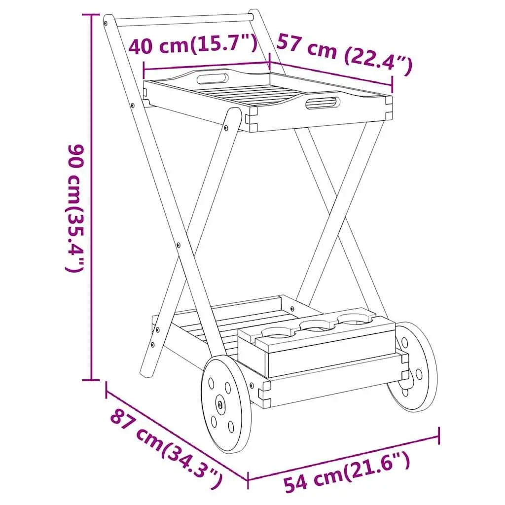 Solid Wood Acacia Tea Trolley with Wheels