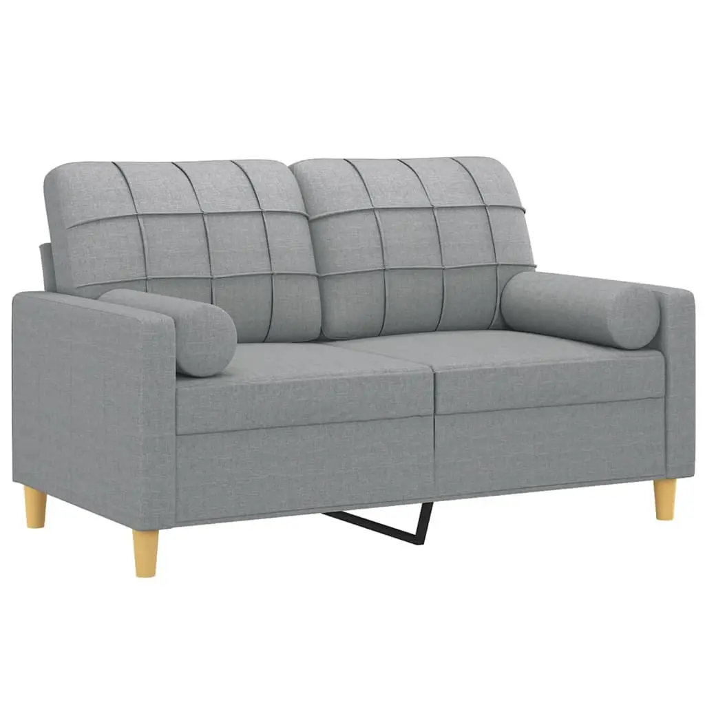 2-Seater Sofa in Grey Fabric with Pillows