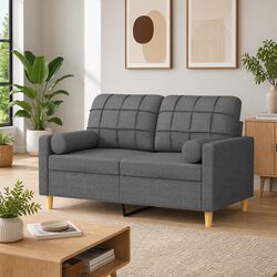 Modern Grey Fabric 2-Seater Sofa with Pillows