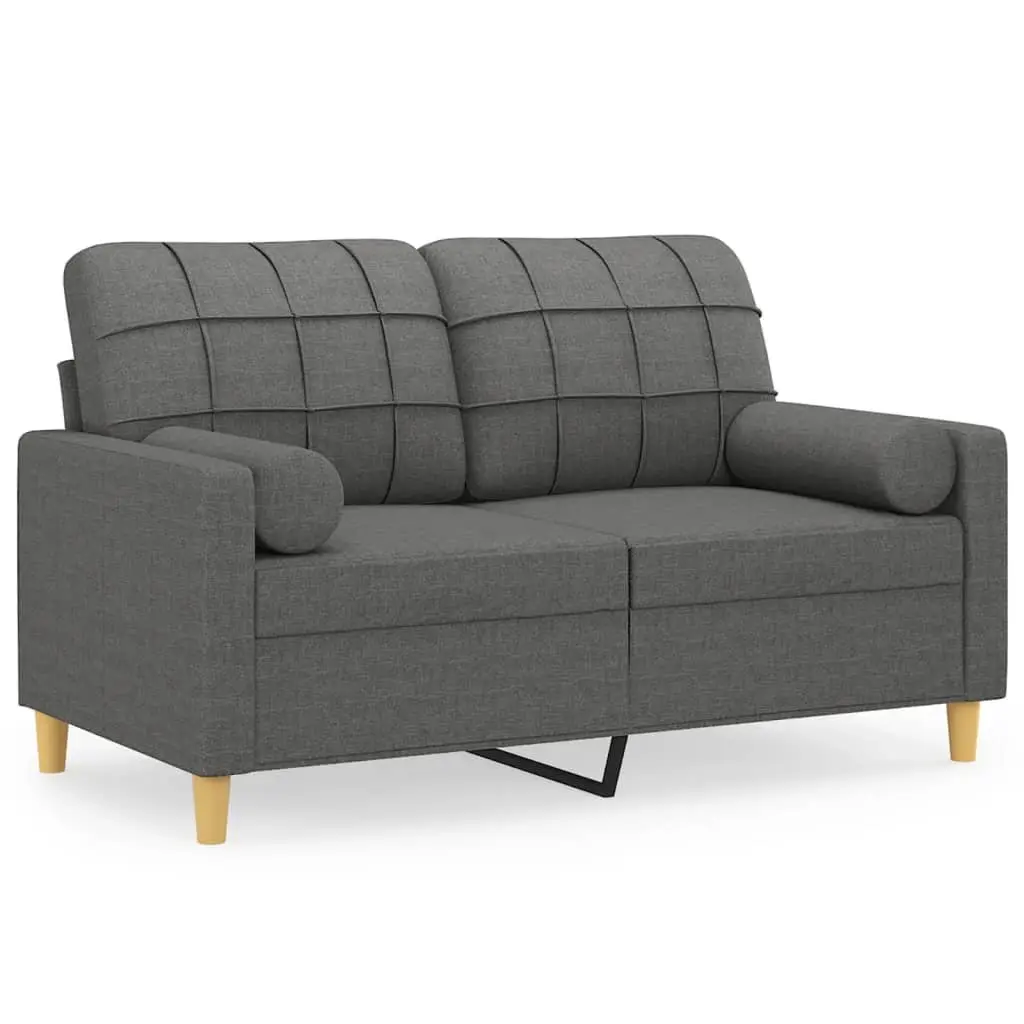 GreyFabricModern2SeaterSofaLoungeCouchwithThrowPillowsforLivingRoomFurniture