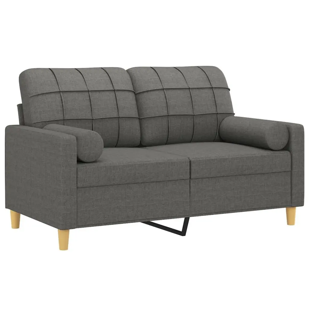 GreyFabricModern2SeaterSofaLoungeCouchwithThrowPillowsforLivingRoomFurniture