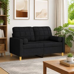 Modern Black 2-Seater Sofa with Throw Pillows