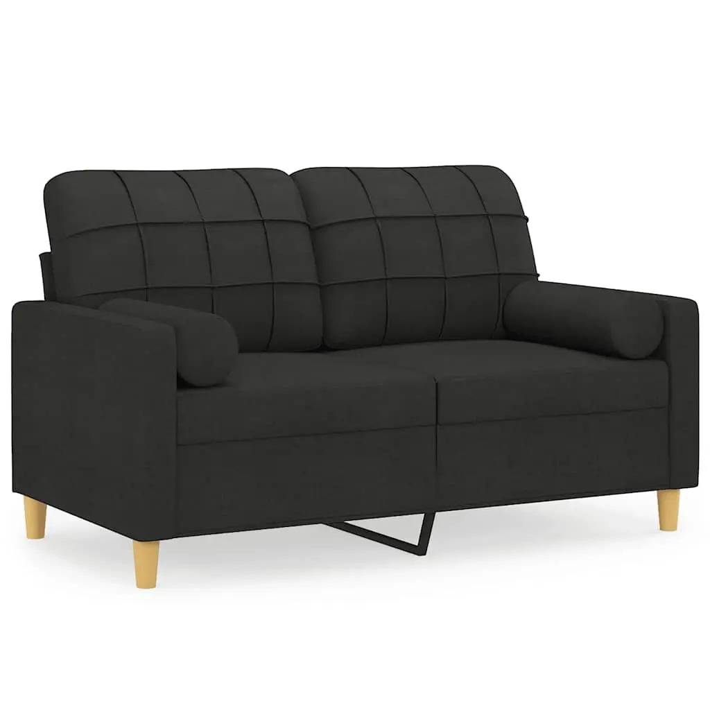 Black 2-Seater Sofa with Throw Pillows