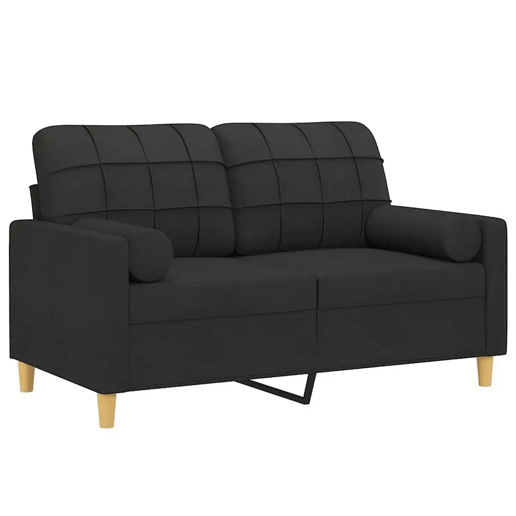 Black 2-Seater Sofa with Throw Pillows