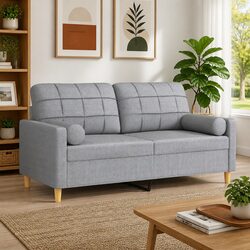 Light Grey 2-Seater Sofa with Pillows for Living Room
