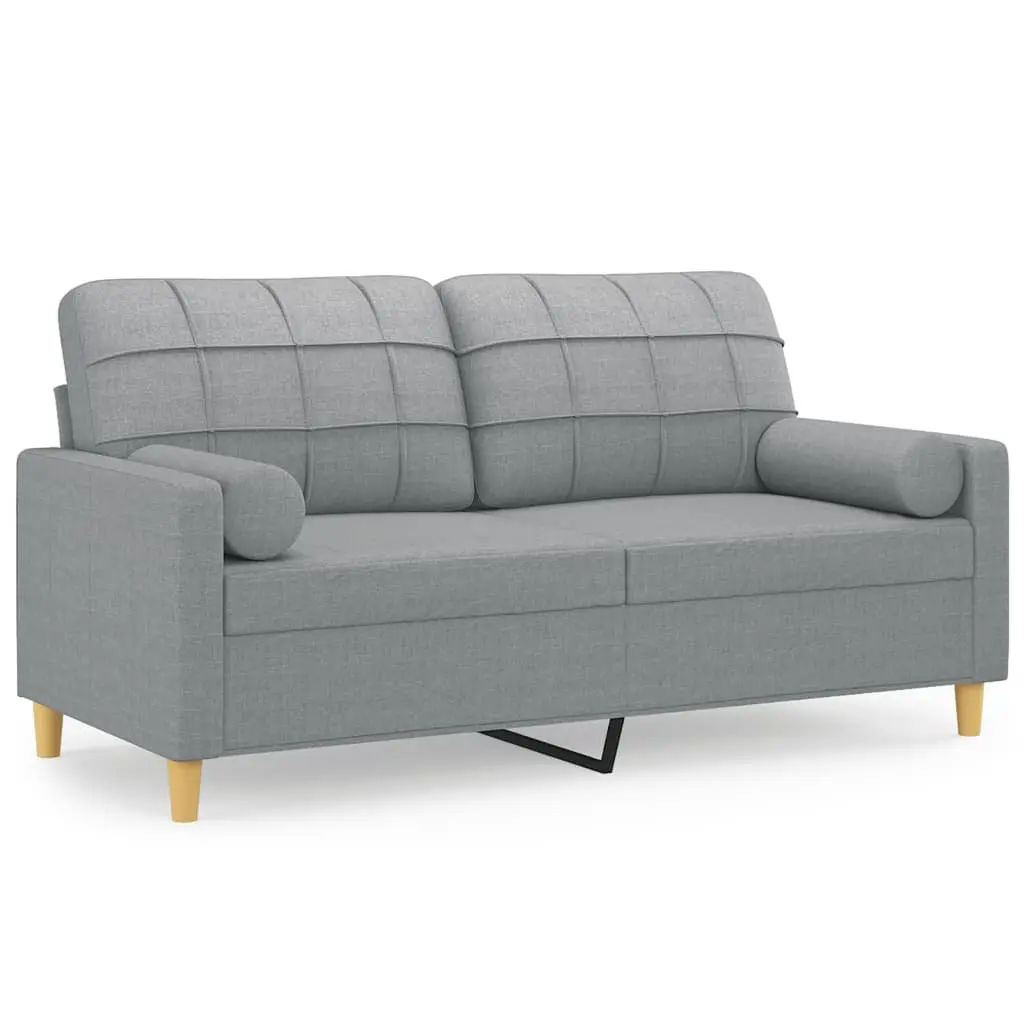 Light Grey 2-Seater Sofa with Pillows for Living Room