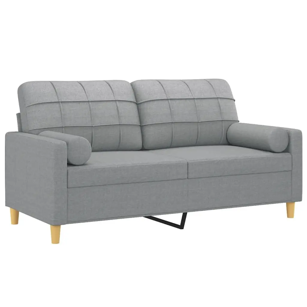 Light Grey 2-Seater Sofa with Pillows for Living Room