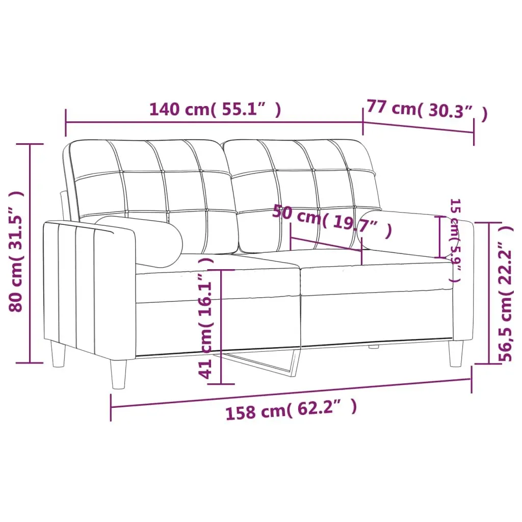 Light Grey 2-Seater Sofa with Pillows for Living Room