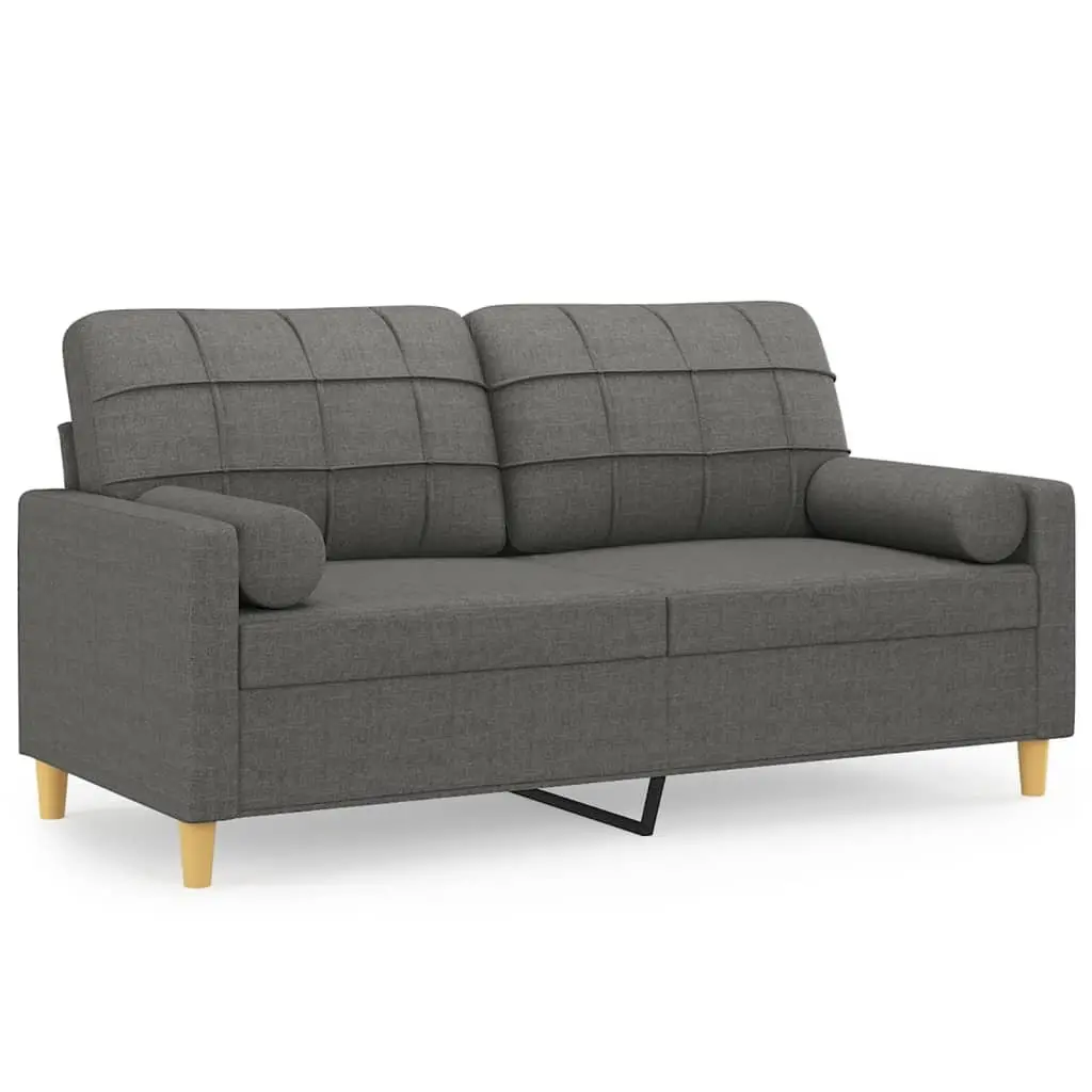 Grey Fabric 2-Seater Sofa with Pillows