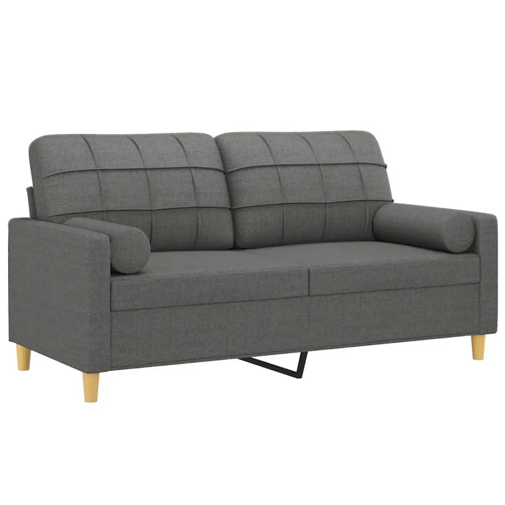 Grey Fabric 2-Seater Sofa with Pillows