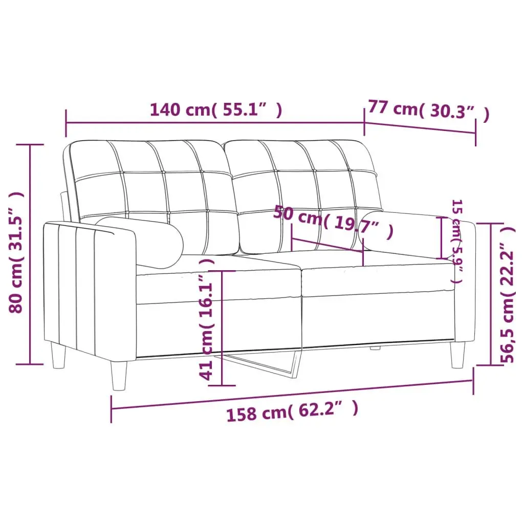Grey Fabric 2-Seater Sofa with Pillows