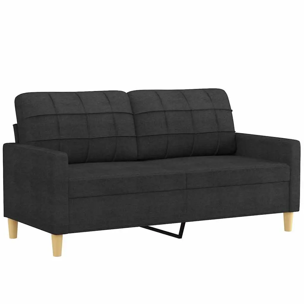 2-Seater Sofa Black Fabric Modern 140cm Living Room