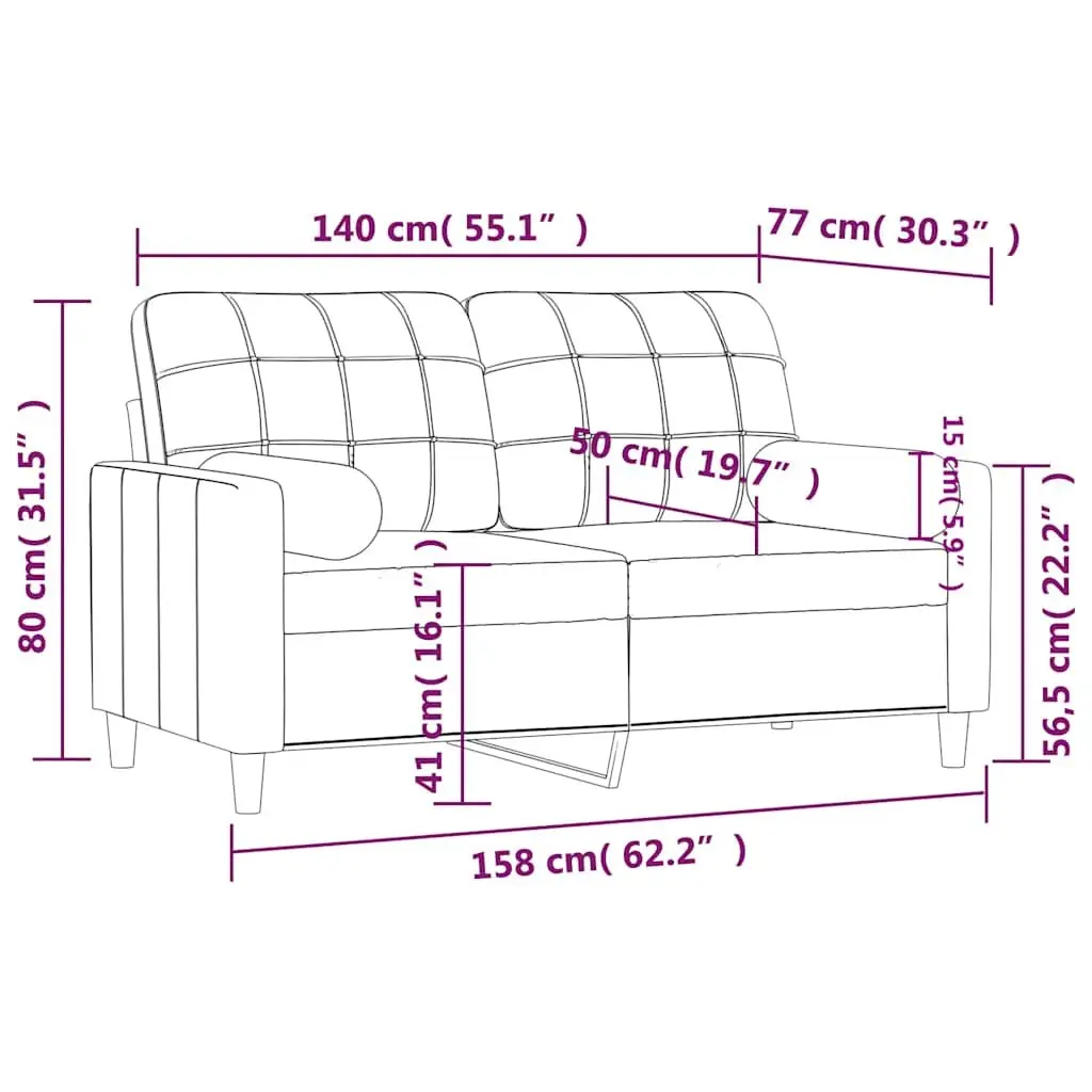 2-Seater Sofa Black Fabric Modern 140cm Living Room