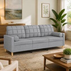 Light Grey 3-Seater Sofa with Throw Pillows