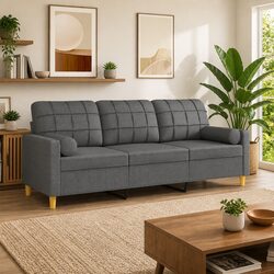 Grey Fabric 3-Seater Sofa with Throw Pillows 180cm